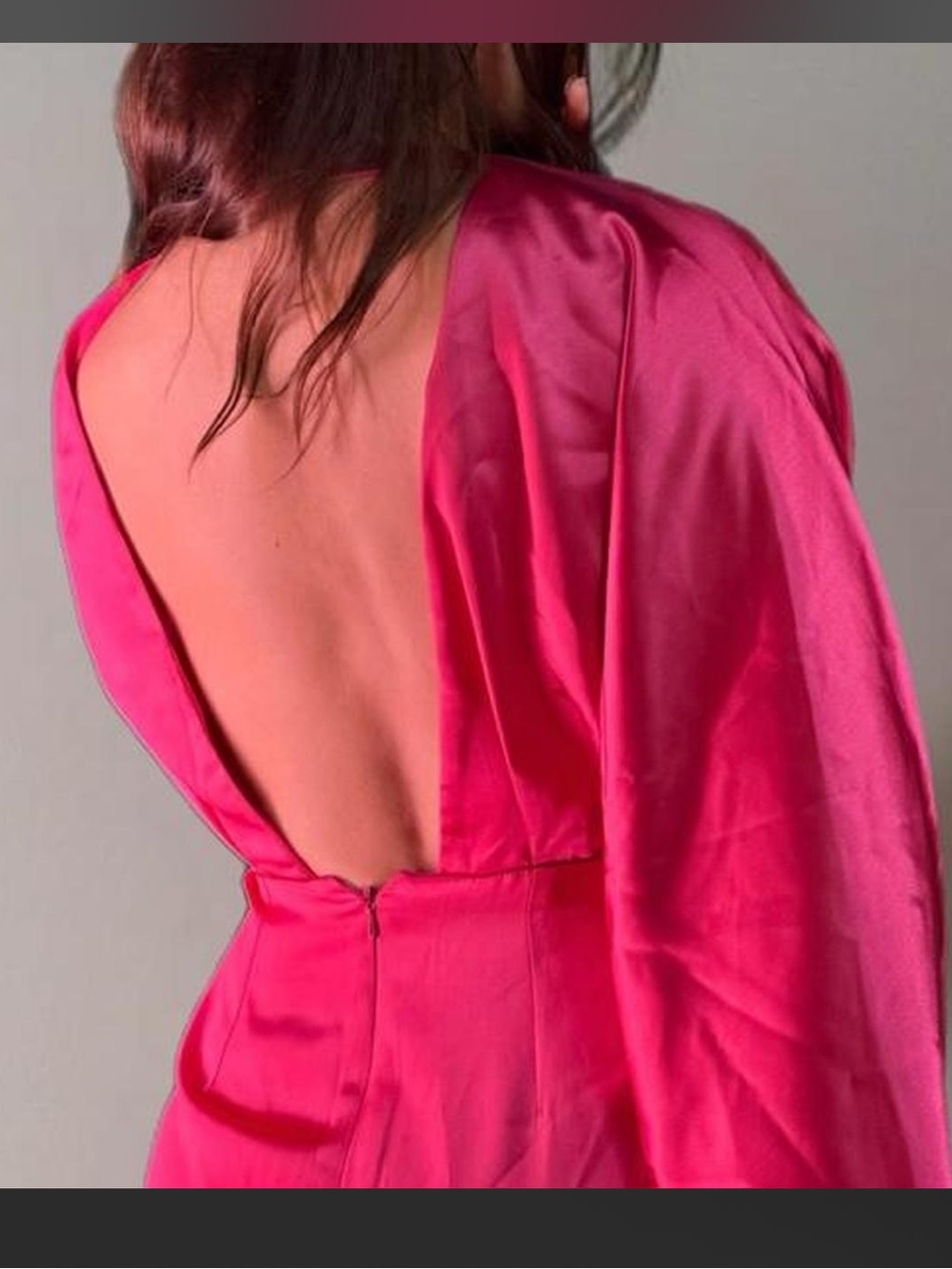 Hot Pink Satin Maxi Dress with Deep V Neckline & Flared Sleeves - NEW WITH TAGS - Picture 4 of 5